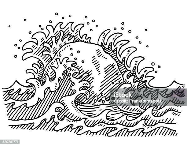 Line Drawing Sea Rocks Solid As A Rock Wave Drawing Stock Illustration - Download Image Now ...