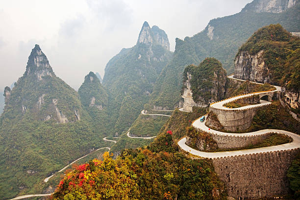 Mountain road, China Winding road in Tianmen Mountain National Park, Zhangjiajie, China zhangjiajie stock pictures, royalty-free photos & images