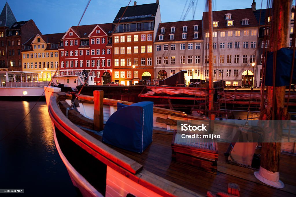 Nyhavn - Copenhagen - Denmark - Europe Nyhavn in Copenhagen, amazing city district with canal and harbour is one of the most popular landmark in Denmark. Architecture Stock Photo