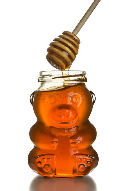 istock Honey Bear (jar) with Honey Dipper Isolated on White. 520279413