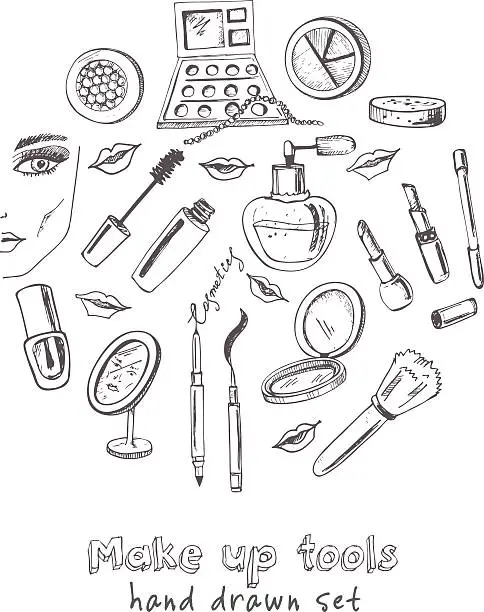 Vector illustration of Collection of  Vector hand drawn Tools for make-up