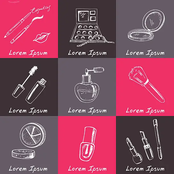 Vector illustration of Collection of  Vector hand drawn Tools for make-up