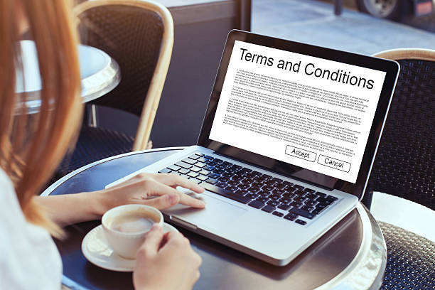 terms and conditions terms and conditions, website cookies, concept on the screen of computer condition stock pictures, royalty-free photos & images