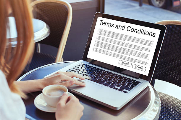 terms and conditions terms and conditions, website cookies, concept on the screen of computer usage stock pictures, royalty-free photos & images