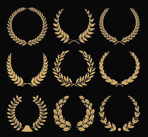 laurel wreaths-set-illustration - curve decoration circle frame stock-grafiken, -clipart, -cartoons und -symbole