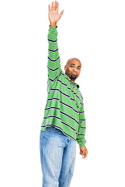 istock Casual African American Man Raising His Hand 520294349