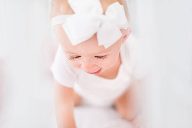 Beautiful baby girl crawling