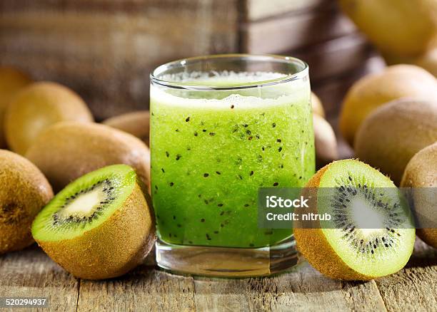 Glass Of Kiwi Juice With Fresh Fruits Stock Photo - Download Image Now - Kiwi Fruit, Juice - Drink, Smoothie