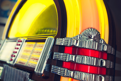Side view of a retro jukebox.