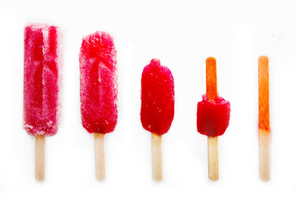 Red Popsicle eaten in 5 stages getting smaller and smaller