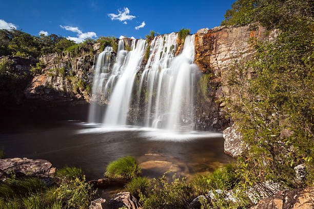 Waterfall Grotto - Serra da Canastra National Park - Delfinopolis Gruta Waterfall - Serra da Canastra National Park - Delfinopolis - MG - Brazil sierra stock pictures, royalty-free photos & images