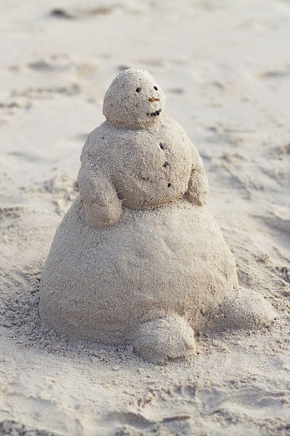 Snowman out of sand on beach