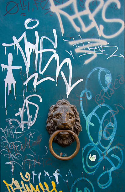 Colorful graffiti next to a door.