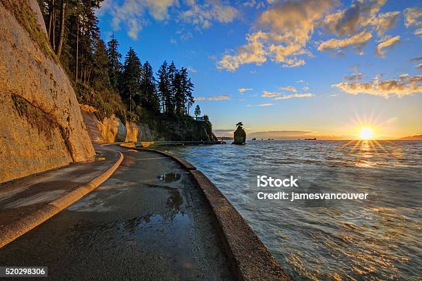 Seawall And Rock Wall At Sunset Stock Photo - Download Image Now - Vancouver - Canada, Stanley Park - Vancouver - Canada, Canada