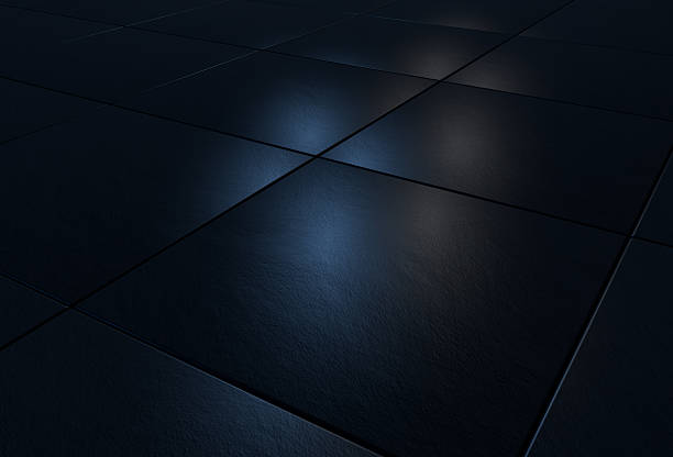 3D background with black stone tiles lit by blue and white light