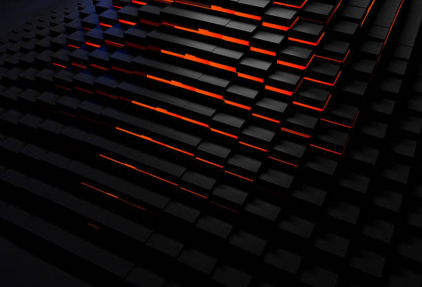 istock Background of black cubes glowing with red light 520321634