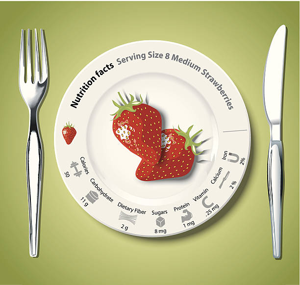 illustrations, cliparts, dessins animés et icônes de vecteurs de nutrition faits des fraises - dieting weight scale carbohydrate apple