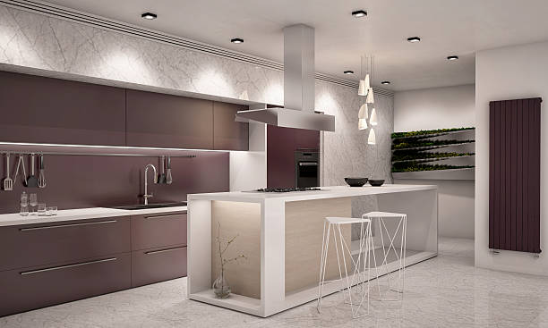 istock White and Violet Colors Contemporary Kitchen Camera 1 Evening 520322382