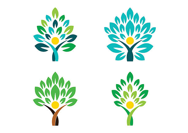 ilustraciones, imágenes clip art, dibujos animados e iconos de stock de árbol logotipo de las personas, personas de bienestar símbolo conjunto de iconos de vector de diseño - body care body the human body female