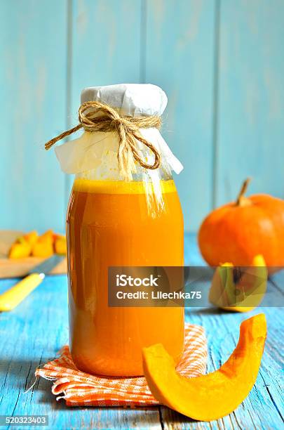 Pumpkin Juice In A Bottle Stock Photo - Download Image Now - Bottle, Close-up, Cocktail