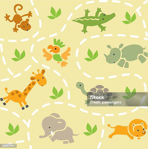 Seamless Pattern With Funny African Animals Stock Illustration - Download Image Now - Africa, Alligator, Animal