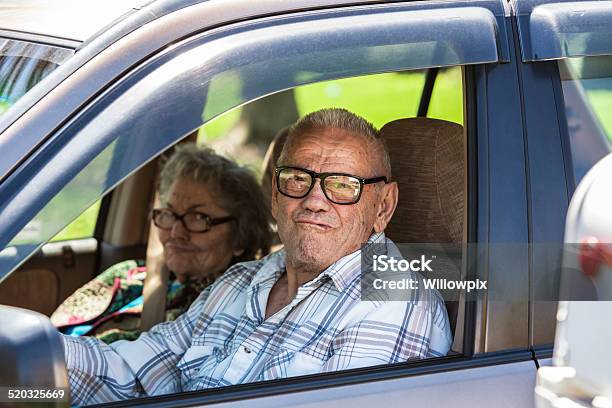 Senior Couple Funny Faces In Car Stock Photo - Download Image Now - Car, Lumberjack Shirt, 80-89 Years