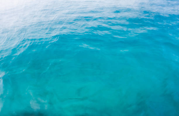 Sunlight shining across cool and clean tropical water background with ripple pattern in turquoise blue. High resolution with horizontal composition.