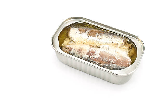 istock Sardines in opened tin can isolated on white 520327405