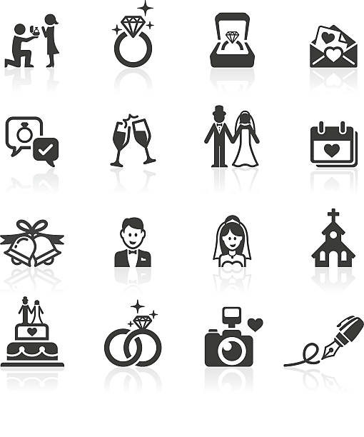 ilustraciones, imágenes clip art, dibujos animados e iconos de stock de compromiso &  iconos de boda. - wedding invitation wedding greeting card heart shape