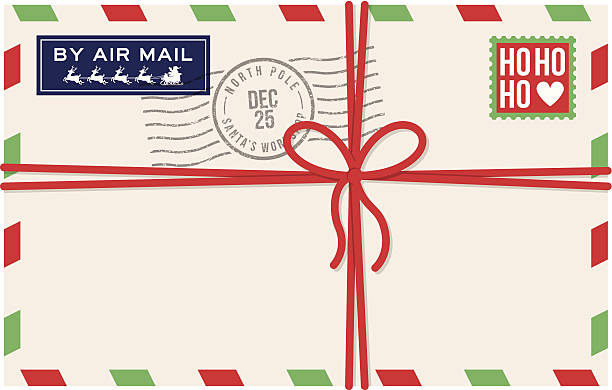 weihnachten air mail schreiben von santa - air mail envelope letter mail stock-grafiken, -clipart, -cartoons und -symbole