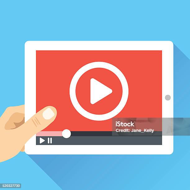 Hand Holding Tablet With Video Player Video Marketing Online Cinema Stock Illustration - Download Image Now