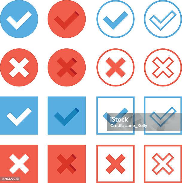 Crosses And Check Marks Icons Set Red Blue Web Buttons Stock Illustration - Download Image Now