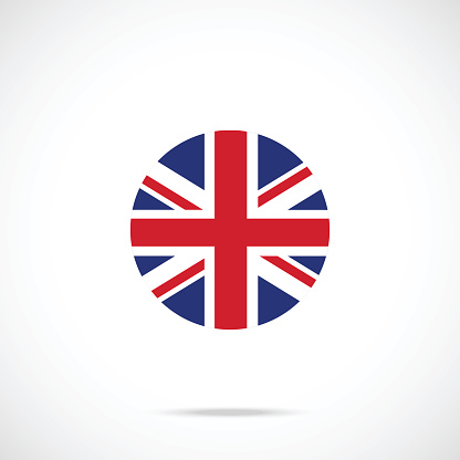 United Kingdom flag round icon. UK flag icon with accurate official color scheme. Premium quality british flag in circle. Vector icon isolated on gradient background