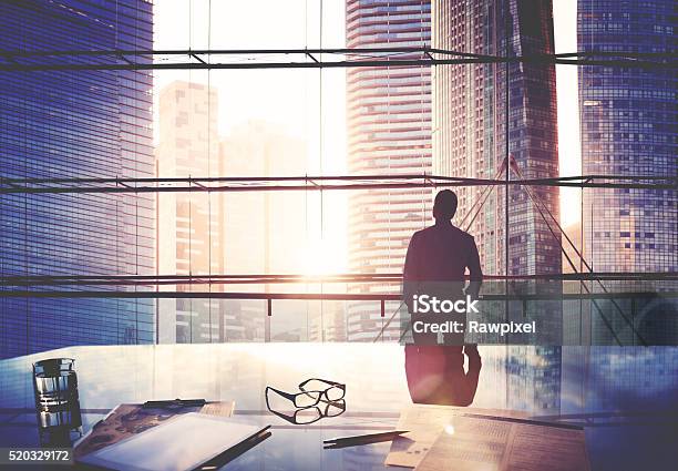 City Scape Businessman Leader Thinking Concept Stock Photo - Download Image Now - CEO, Business Finance and Industry, Aspirations