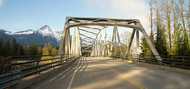 Pavement on bridge crossing the Sauk River in North Cascades