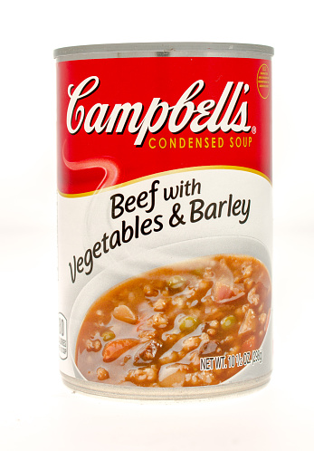  Winneconne, WI, USA - 21 Oct  2015: A can of Campbell's Beef with vegetables & barley soup