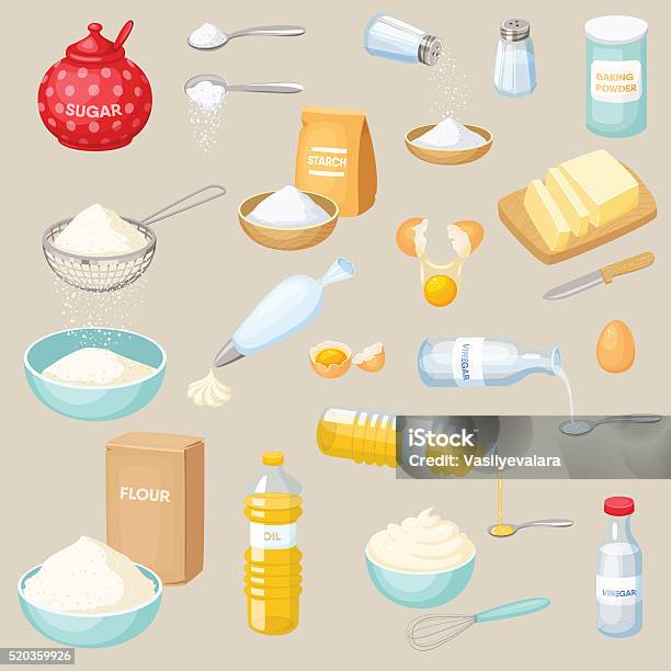 Baking Ingredients Set Stock Illustration - Download Image Now - Flour, Salt - Seasoning, Sugar - Food