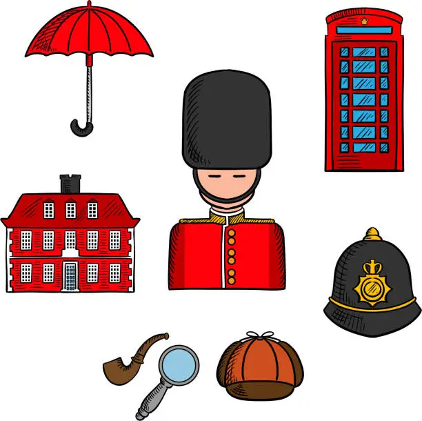 Vector illustration of Travel landmarks of London colored sketch