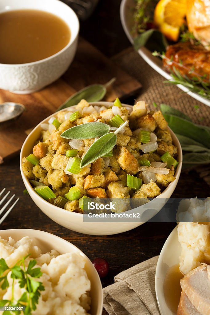 Homemade Stuffing for Thanksgiving Homemade Stuffing for Thanksgiving with Celery and Sage Stuffed Stock Photo