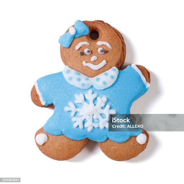 Gingerbread Man Girl Bow In Blue Coat With Snowflake Stock Photo - Download Image Now