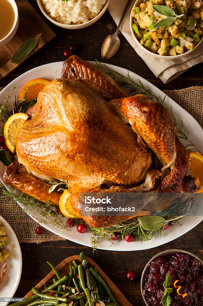 Whole Homemade Thanksgiving Turkey Whole Homemade Thanksgiving Turkey with All the Sides Turkey Meat Stock Photo