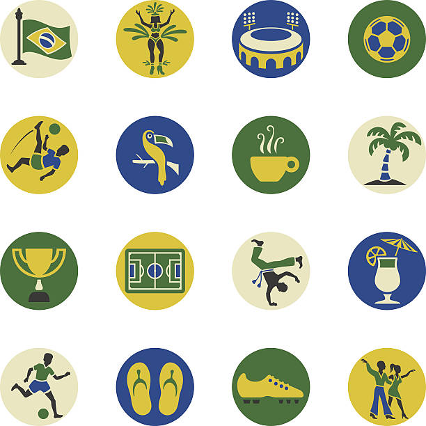 brasilianische icon-set - capoeira brazilian culture dancing vector stock-grafiken, -clipart, -cartoons und -symbole