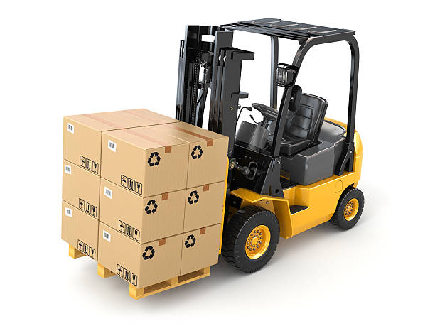 istock Forklift truck with boxes on pallet. Cargo. 520364603