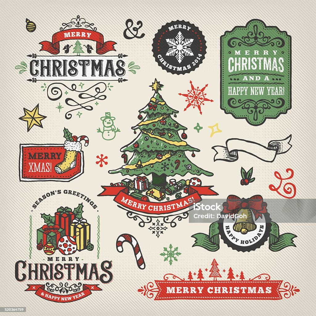 Hand Drawn Christmas Labels & Badges A set of hand drawn christmas labels & badges. EPS 10 file, with transparencies, layered & grouped,  Badge stock vector