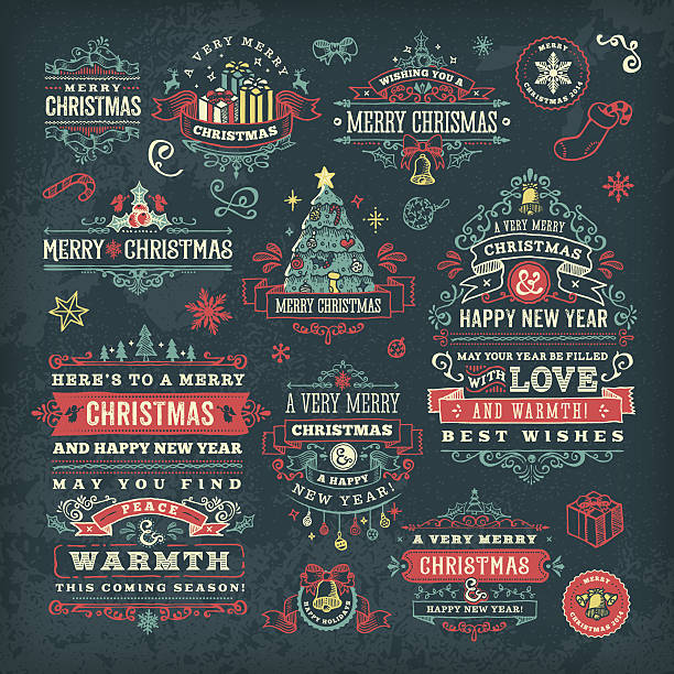 label natal papan tulis yang digambar tangan & lencana - holiday badges ilustrasi stok
