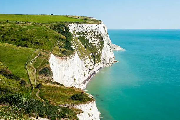 The Chalky White Cliffs of Dover in Kent, England