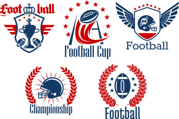 ilustraciones, imágenes clip art, dibujos animados e iconos de stock de fútbol americano heráldico símbolos deportivos - football helmet helmet american football sports helmet