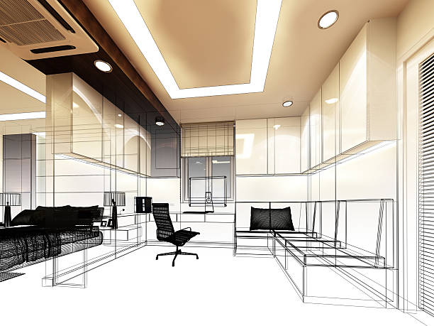 istock sketch design of sitting room ,3dwire frame render 520366648