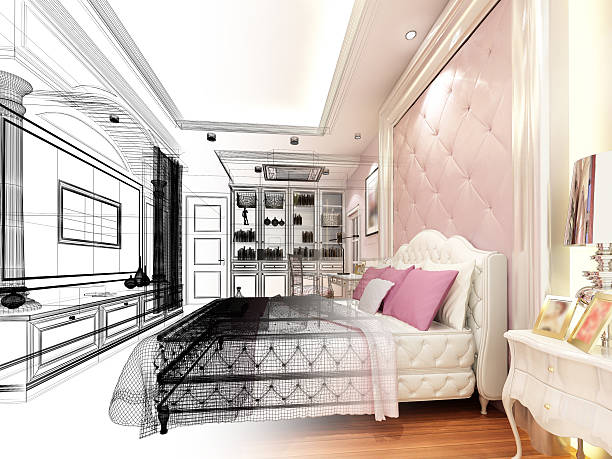 istock abstract sketch design of interior luxury bedroom 520367192