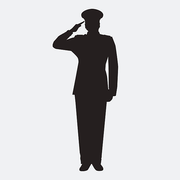 officer Illustrated Army general silhouette with hand gesture saluting. Vector military man. Veterans day design element. armed forces stock illustrations